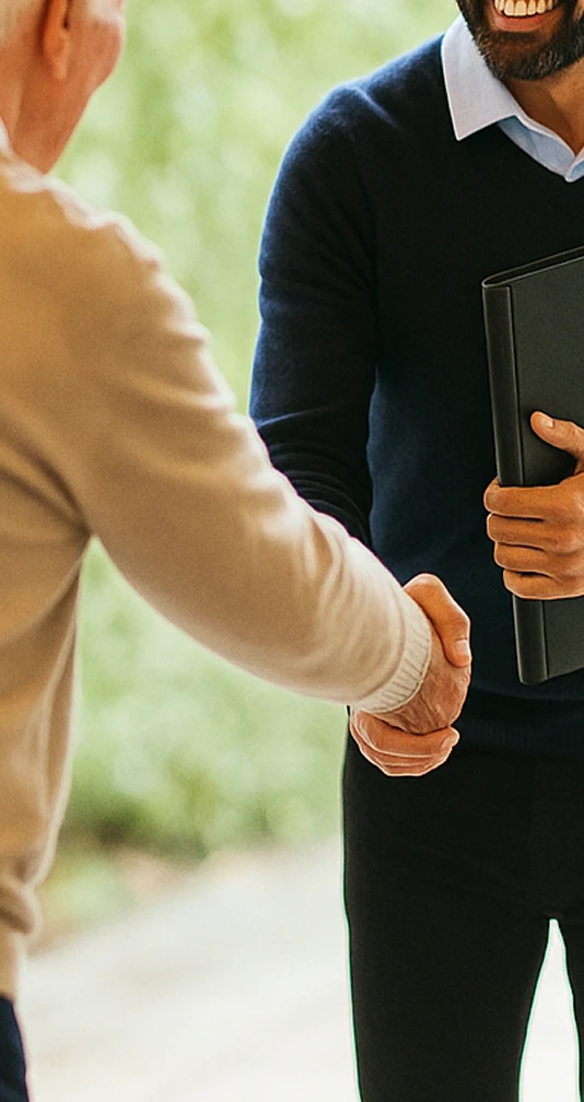 Two people shaking hands in a professional agreement.