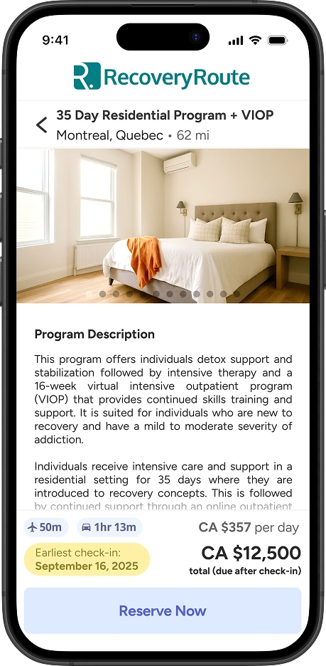 RecoveryRoute platform shown on an iPhone screen.